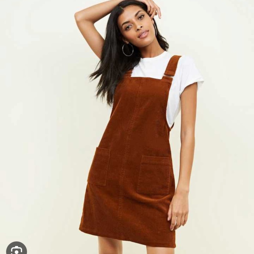 New Look Corduroy Overall Dress, Size 6, Rust Colored